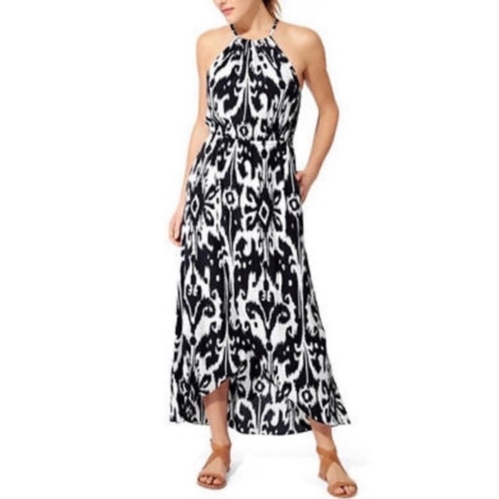 NWOT Beautiful Resortwear Ikat 100% Silk maxi dress Athleta builtin bra, XS